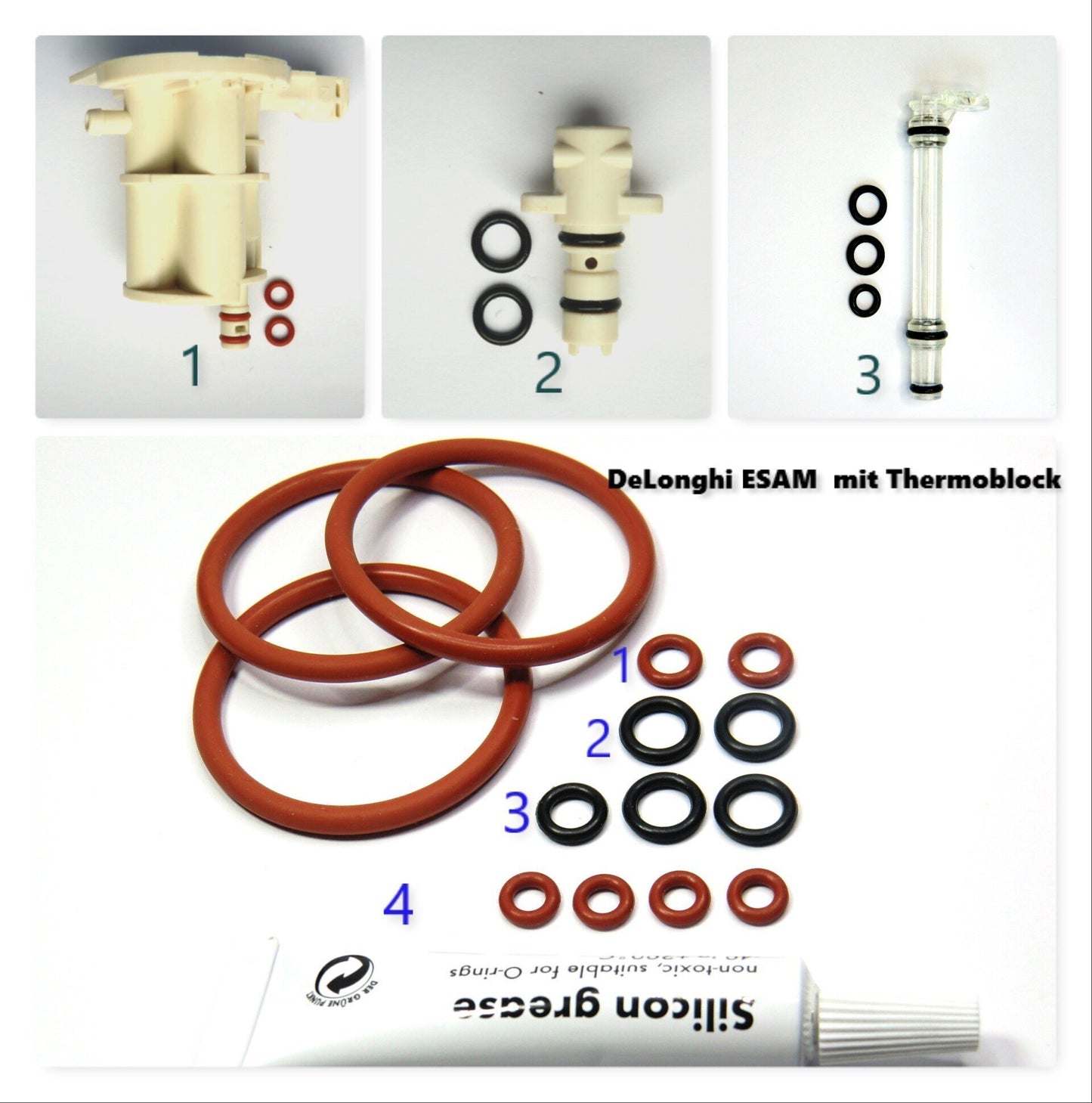 Delonghi ESAM AEG O-Ring SET Dichtungssatz Fett 6g Brühgruppe .Brühkolben mit Thermoblock