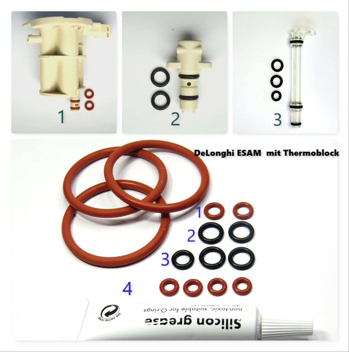 Delonghi ESAM AEG O-Ring SET Dichtungssatz Fett 6g Brühgruppe .Brühkolben mit Thermoblock