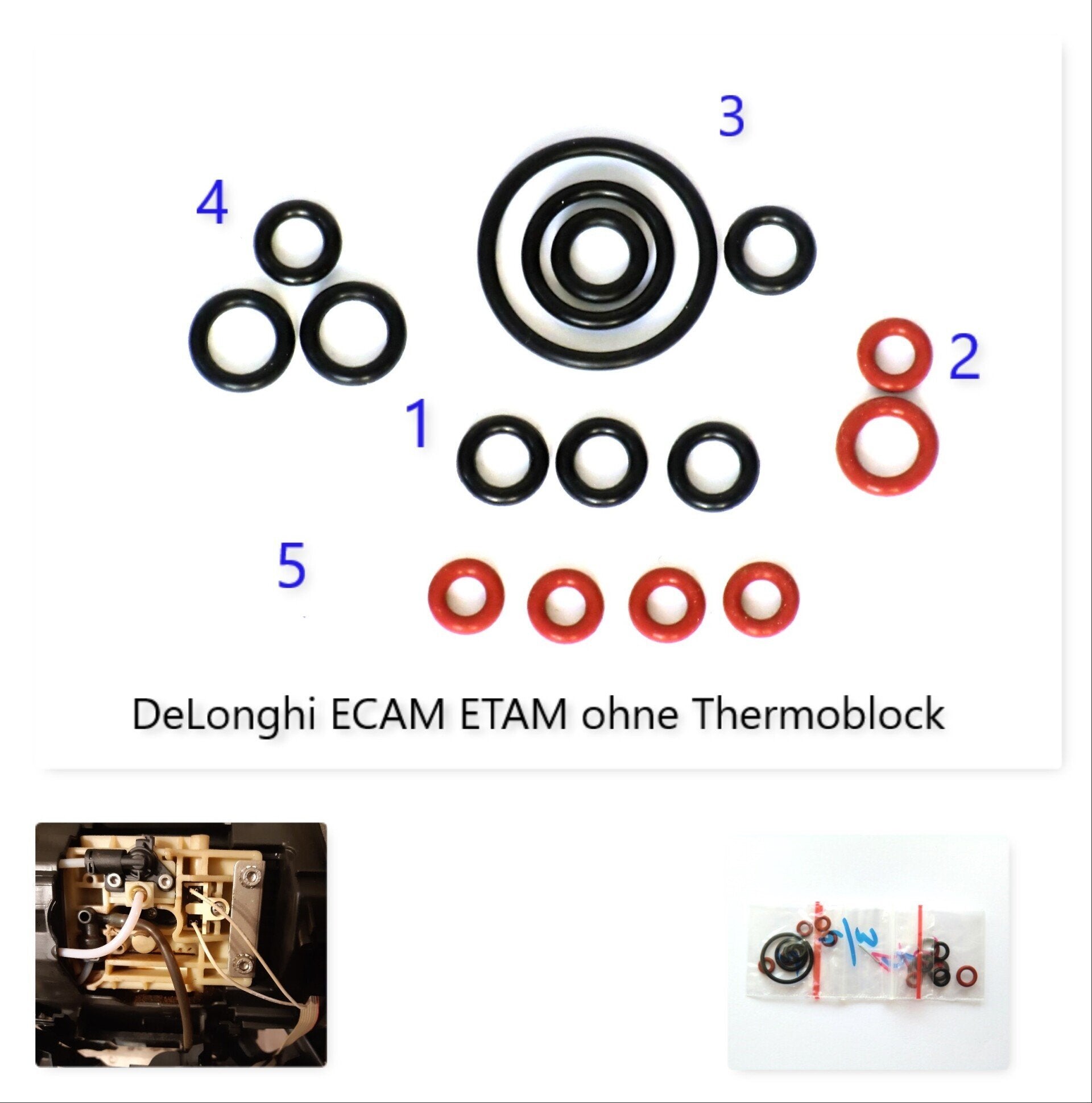 Delonghi ECAM ETAM AEG O-Ring SET Dichtungssatz Fett 6g für Brühkolben Brühgruppe . Kolben ohne Thermoblock
