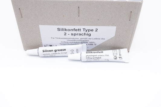 100x Stück Silikonfett Fett 6g Tube 2- Sprachig TYPE 2 für Kaffeevollautomat Armaturen Dichtung O-Ring Lebensmittelecht